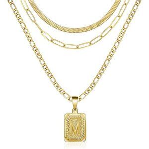 Memgift Gold Layered Necklace Set 3 PCS for Women Girls Dainty Trendy Paperclip